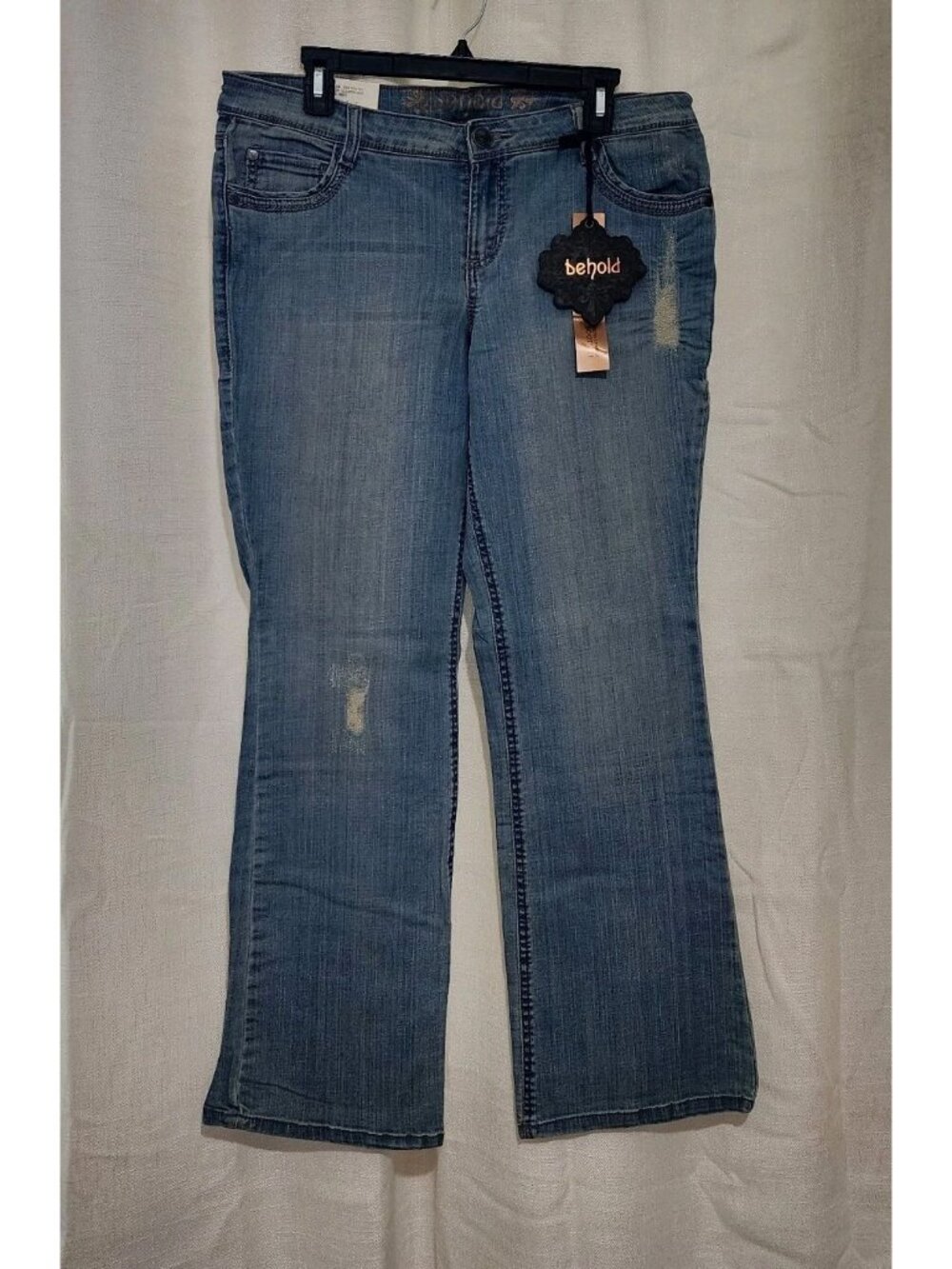 Behold Women's Jean Denim Pants Ultra Low-rise Bootcut Blue Amber Size 15 NWT